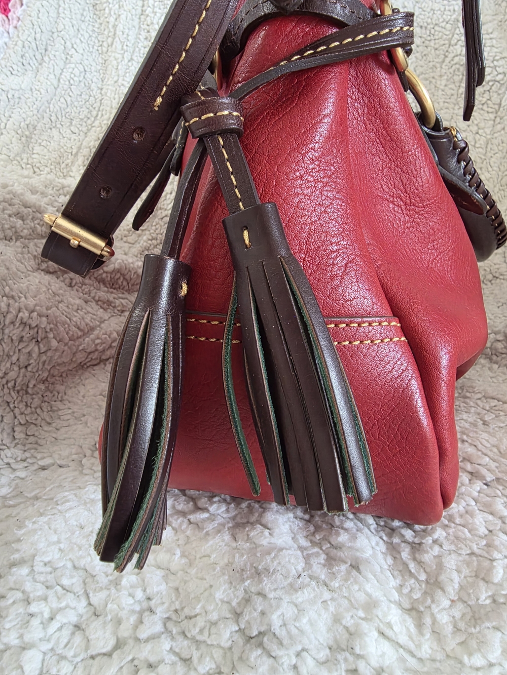 Dooney & Bourke Florentine Stanwich Satchel Red Brown Tmoro Trim NWOT - Picture 8 of 16